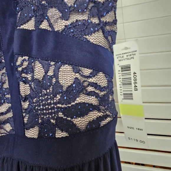 R&M Richards Women's Navy and Taupe Maxi Length Dress Gown Size 18W - Picture 6 of 11